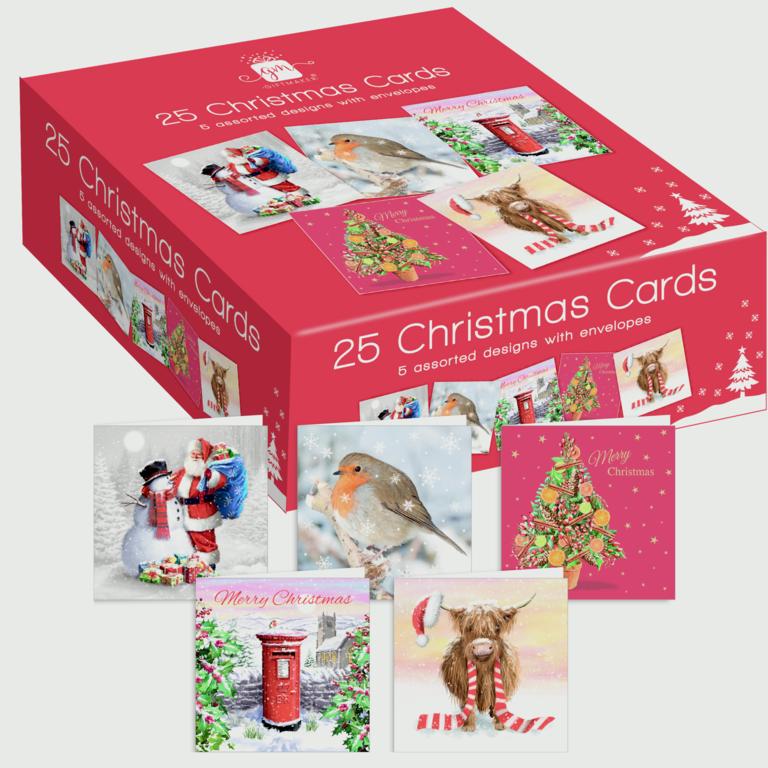 Giftmaker Bumper Box Festive Design Christmas Cards - 5 Designs - Pack of 25