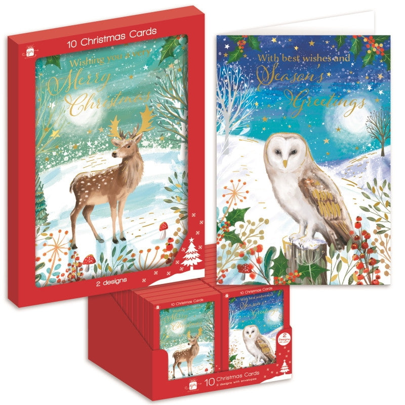 Giftmaker Portrait Wildlife Christmas Cards - 2 Designs - Pack of 10