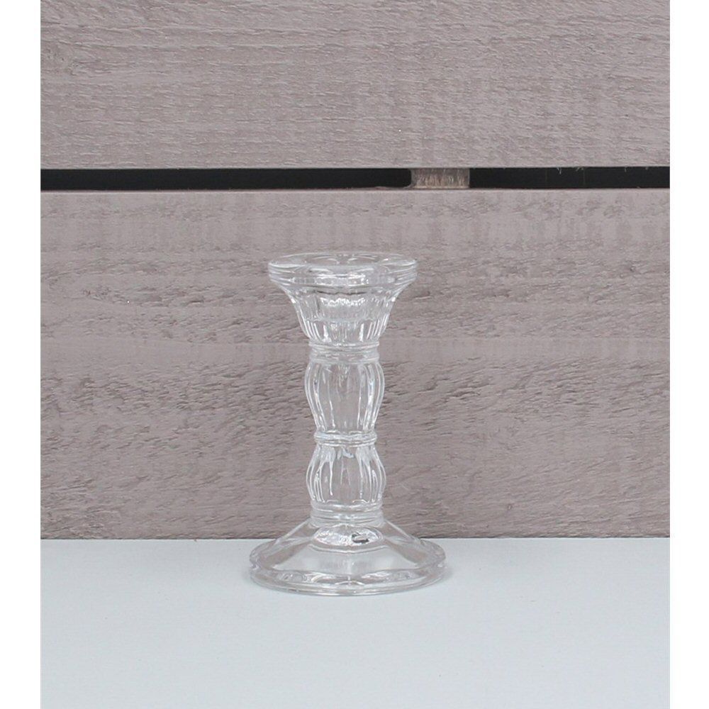 Gisela Graham 10cm Clear Moulded Glass Candlestick Holder