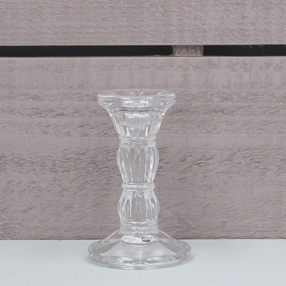 Gisela Graham 10cm Clear Moulded Glass Candlestick Holder