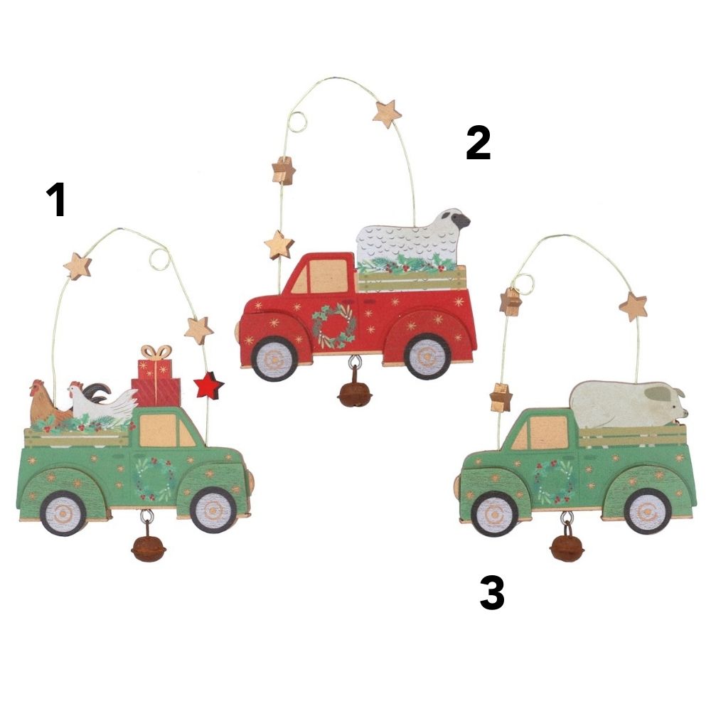 Gisela Graham 10cm Wooden Animals in Truck Hanging Decoration - (Choice of 3)