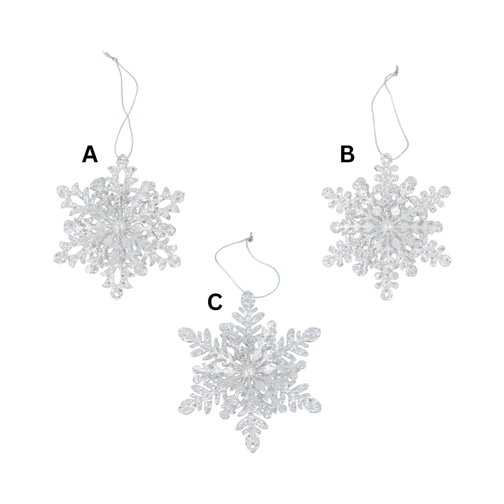 Gisela Graham Metal 11cm Glitter Snowflake - Silver - (Choice of 3)