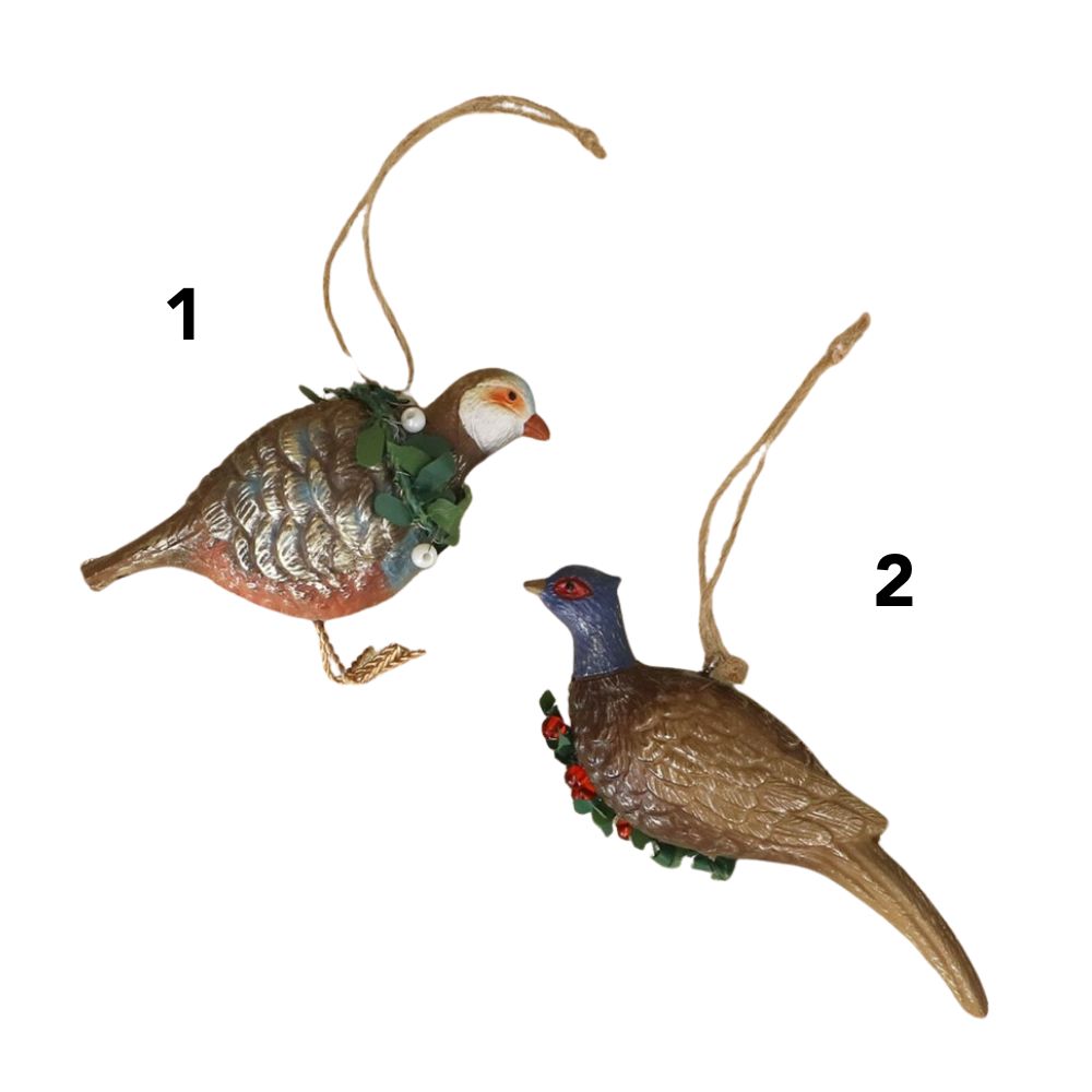 Gisela Graham 11cm Partridge & Pheasant Resin Hanging Decoration - (Choice of 2)