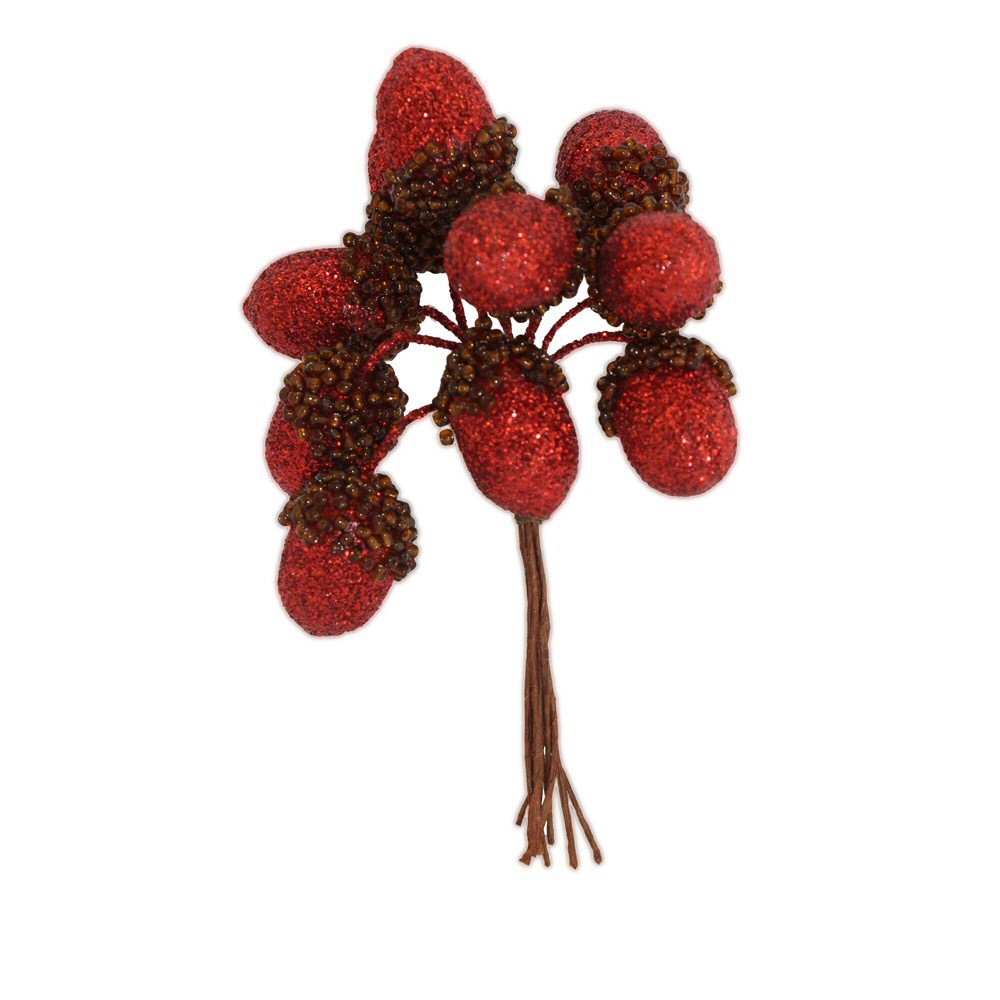 Gisela Graham 11cm Red Glitter Acorn Pick
