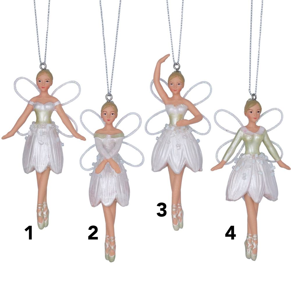Gisela Graham 11cm Snowdrop Resin Fairies Decoration - White - (Choice of 4)