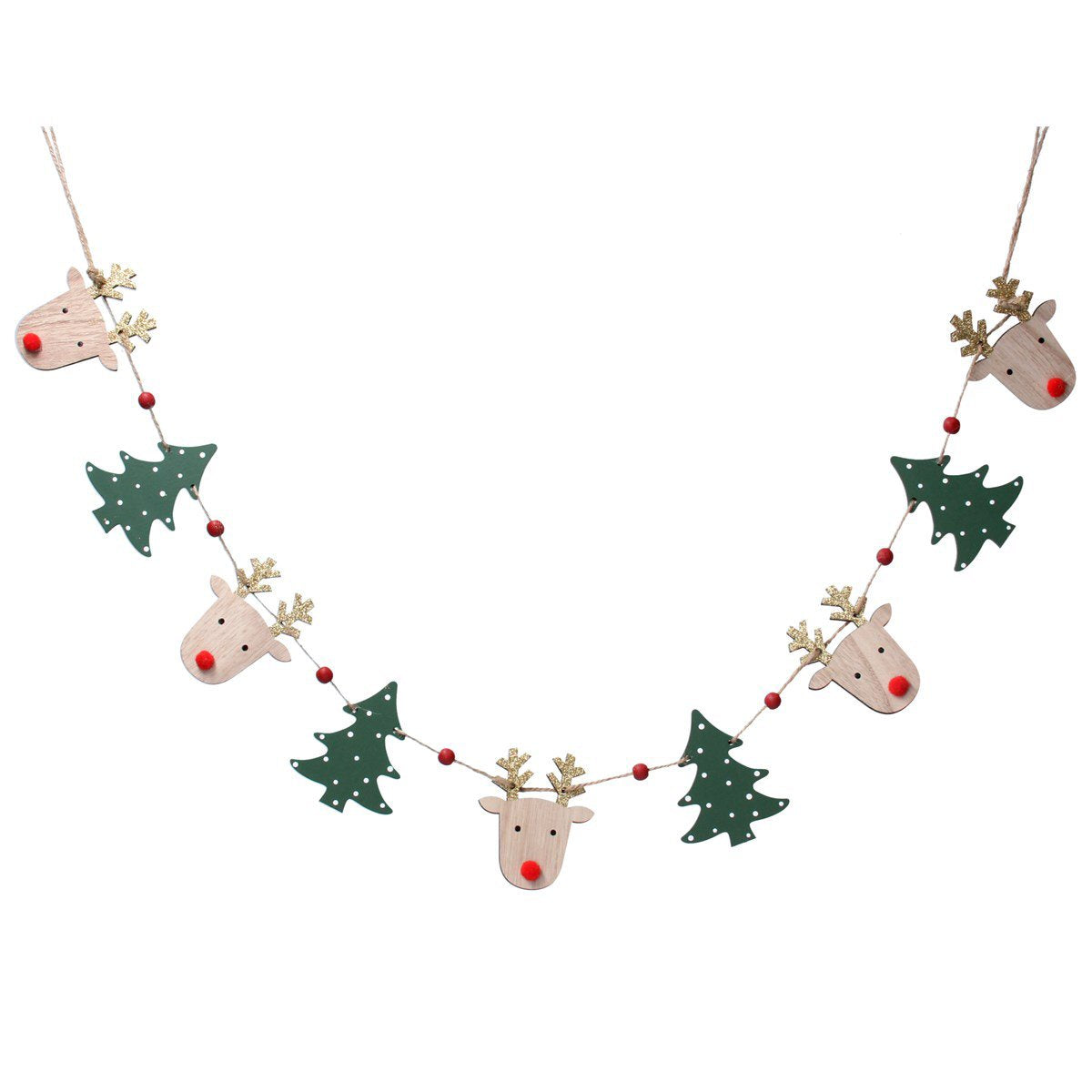 Gisela Graham 123cm Wooden Reindeer & Tree Garland