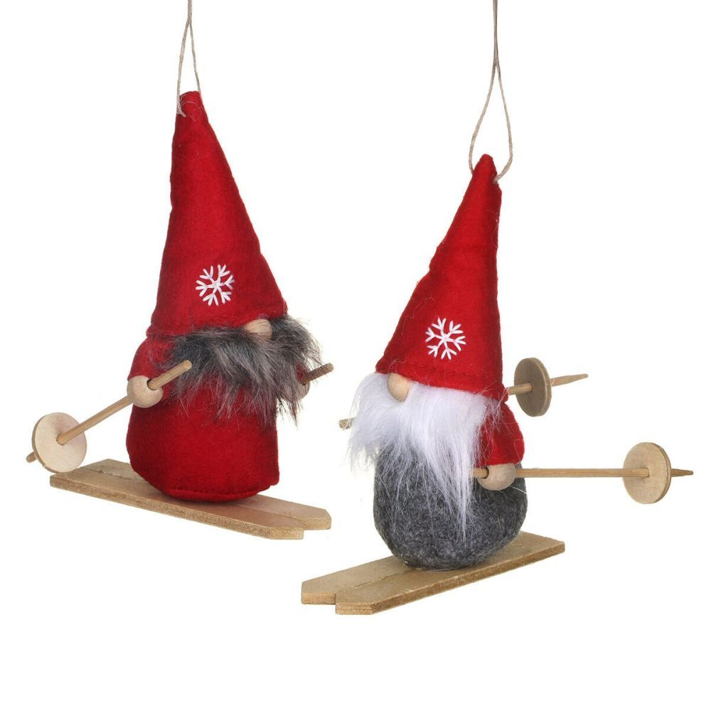 Gisela Graham 12cm Nordic Skiing Gnomes Hanging Decoration - (Choice of 2)