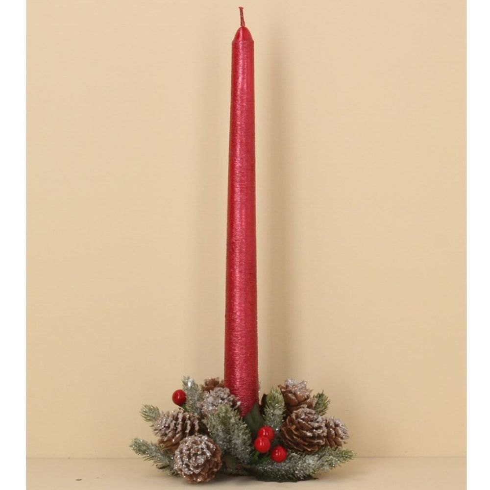 Gisela Graham 12cm Snowy Cone & Berry Wreath Candle Ring