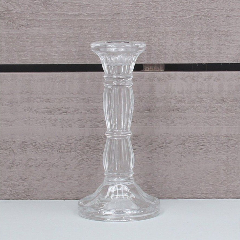Gisela Graham 15cm Clear Glass Moulded Candlestick