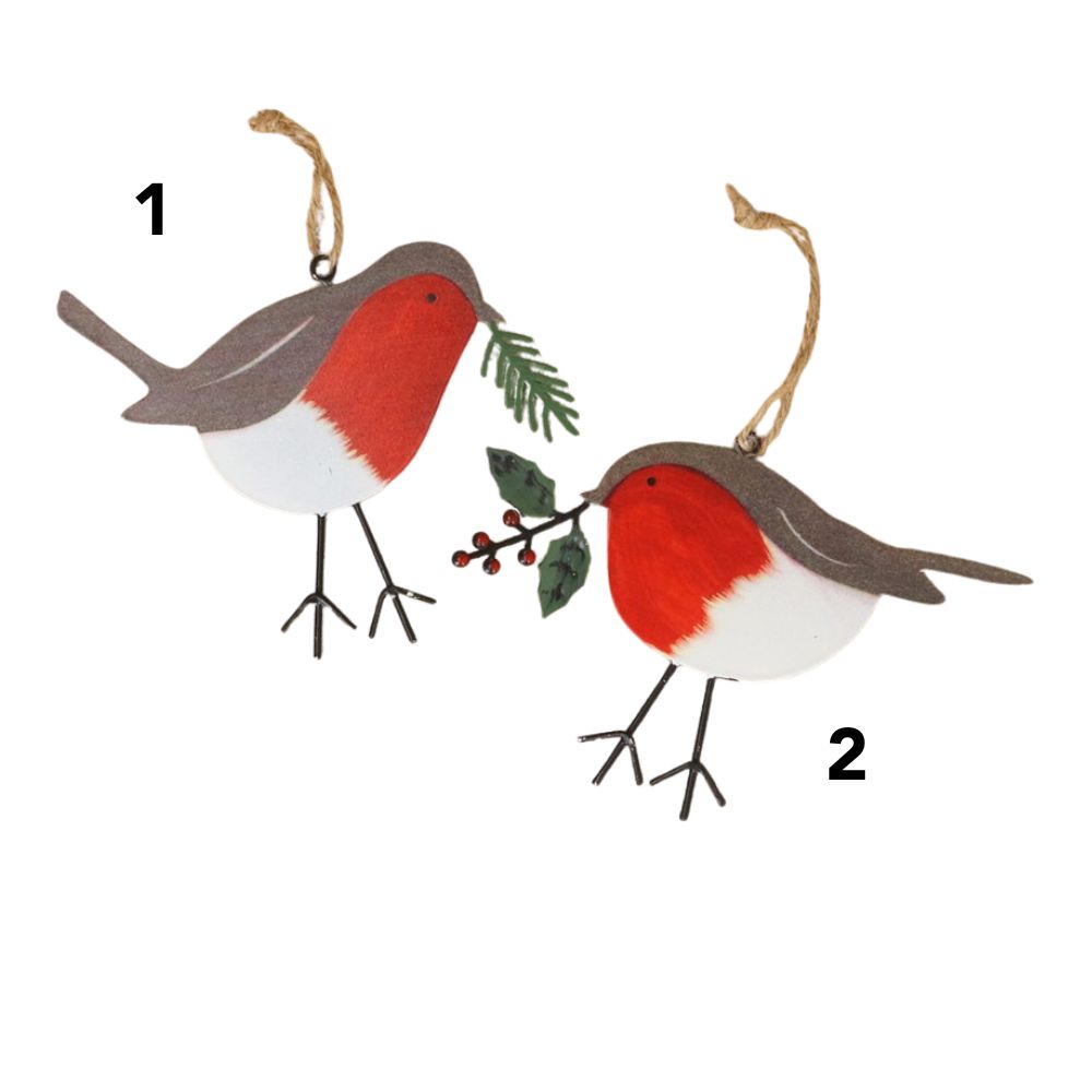 Gisela Graham 15cm Metal Robin Hanging Decoration - (Choice of 2)