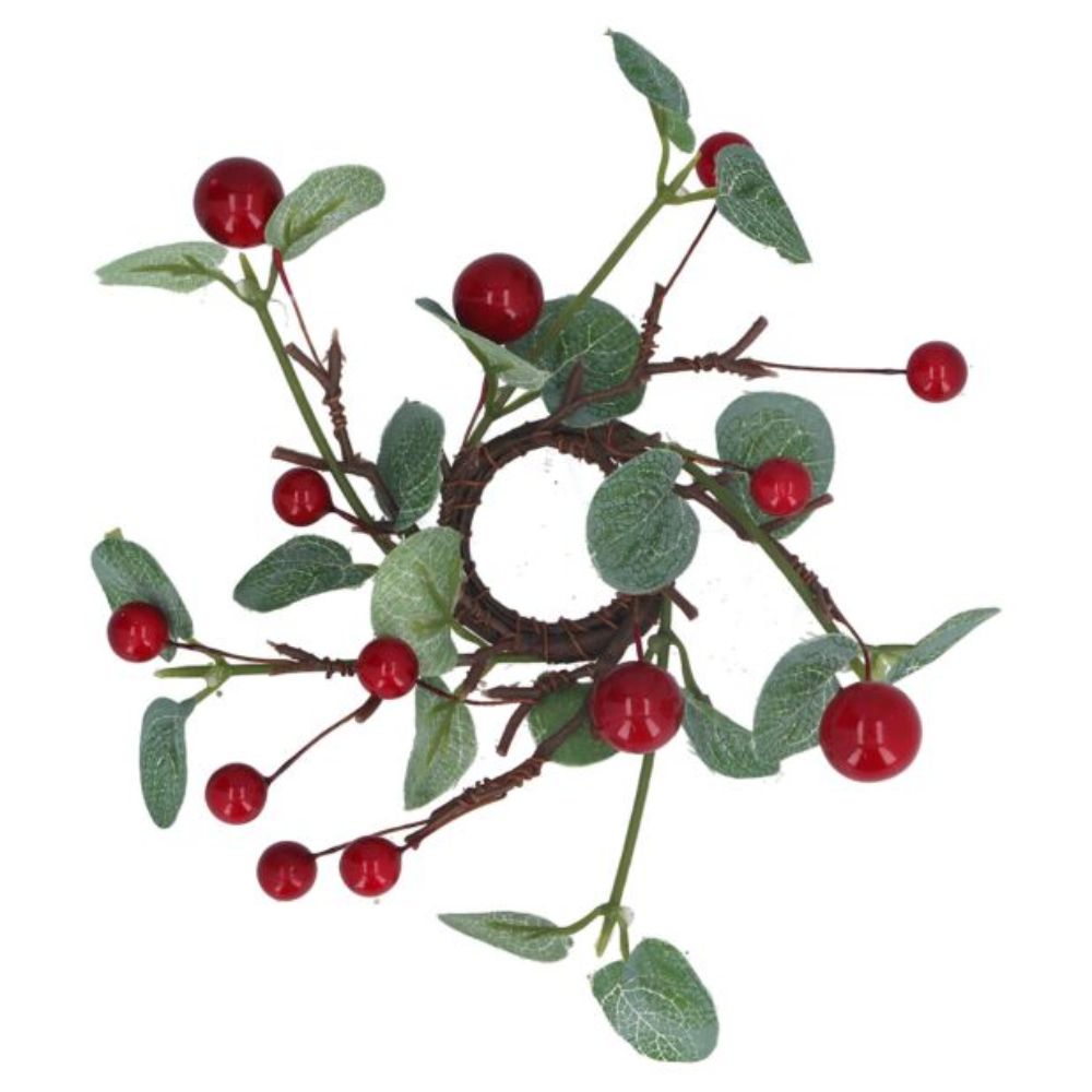 Gisela Graham 17cm Red Berry Eucalyptus Candle Ring