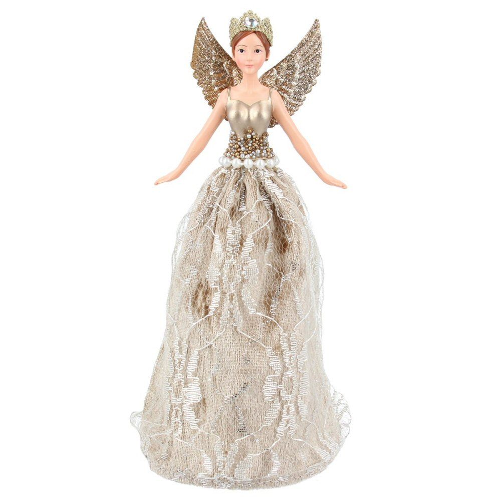 Gisela Graham 18cm Lace Lux Angel Tree Topper - Gold