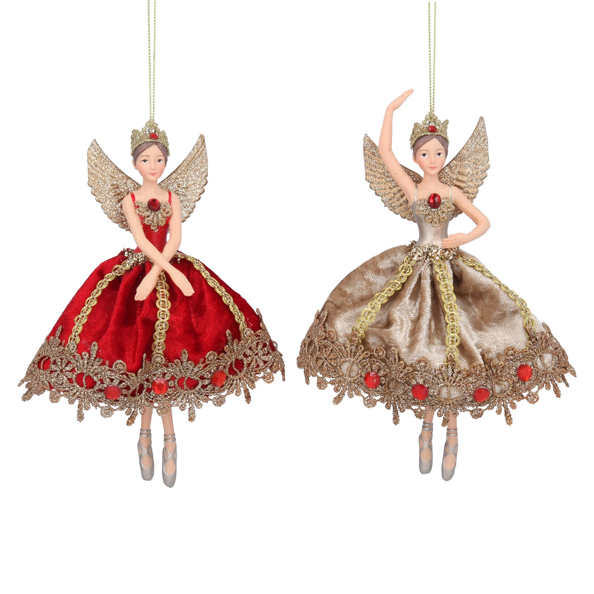Gisela Graham Resin 18cm Fairy in Dress - Red/Gold -(Choice of 2)