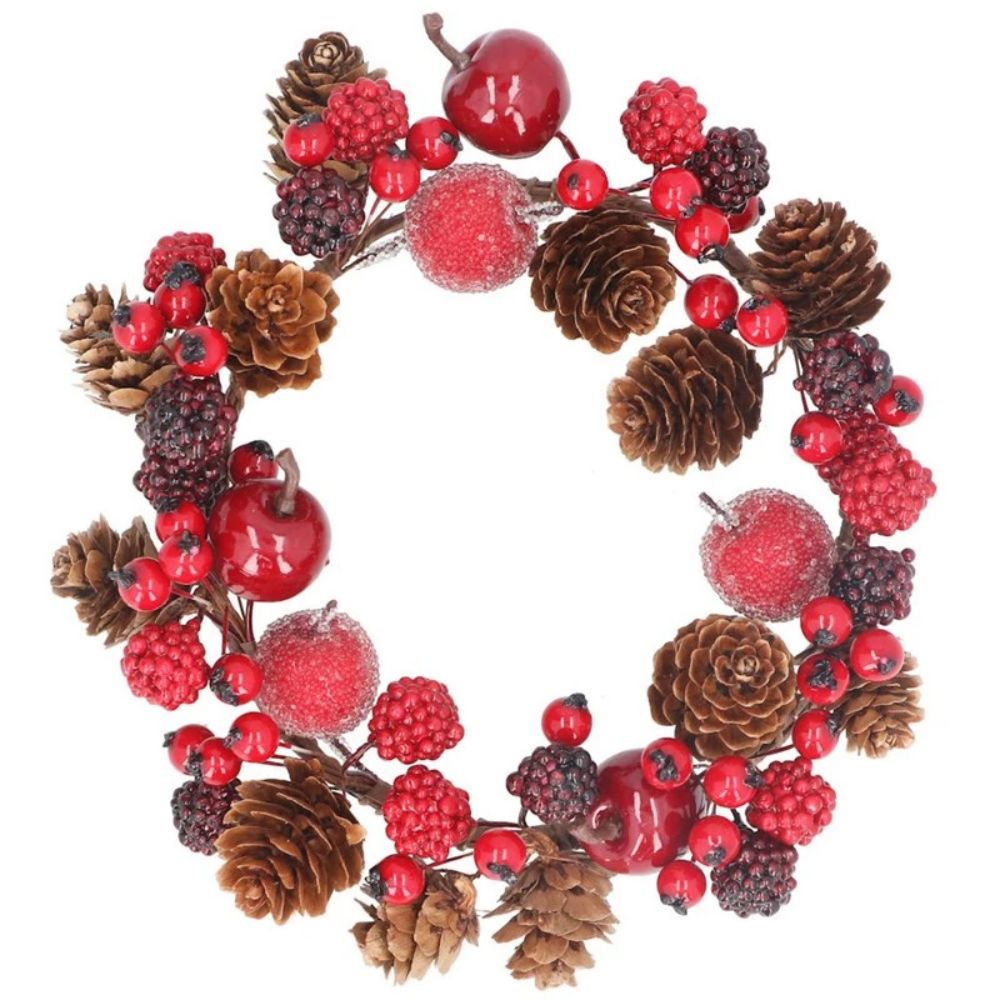 Gisela Graham 20cm Christmas Berries & Cones Candle Ring