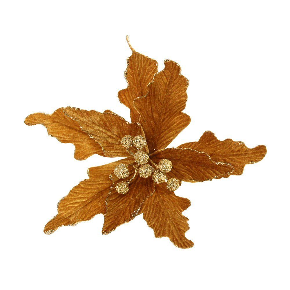 Gisela Graham 20cm Gold Velvet Poinsettia Pick