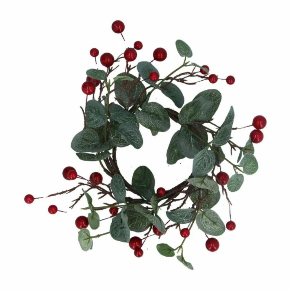 Gisela Graham 26cm Red Berry Eucalyptus Candle Ring