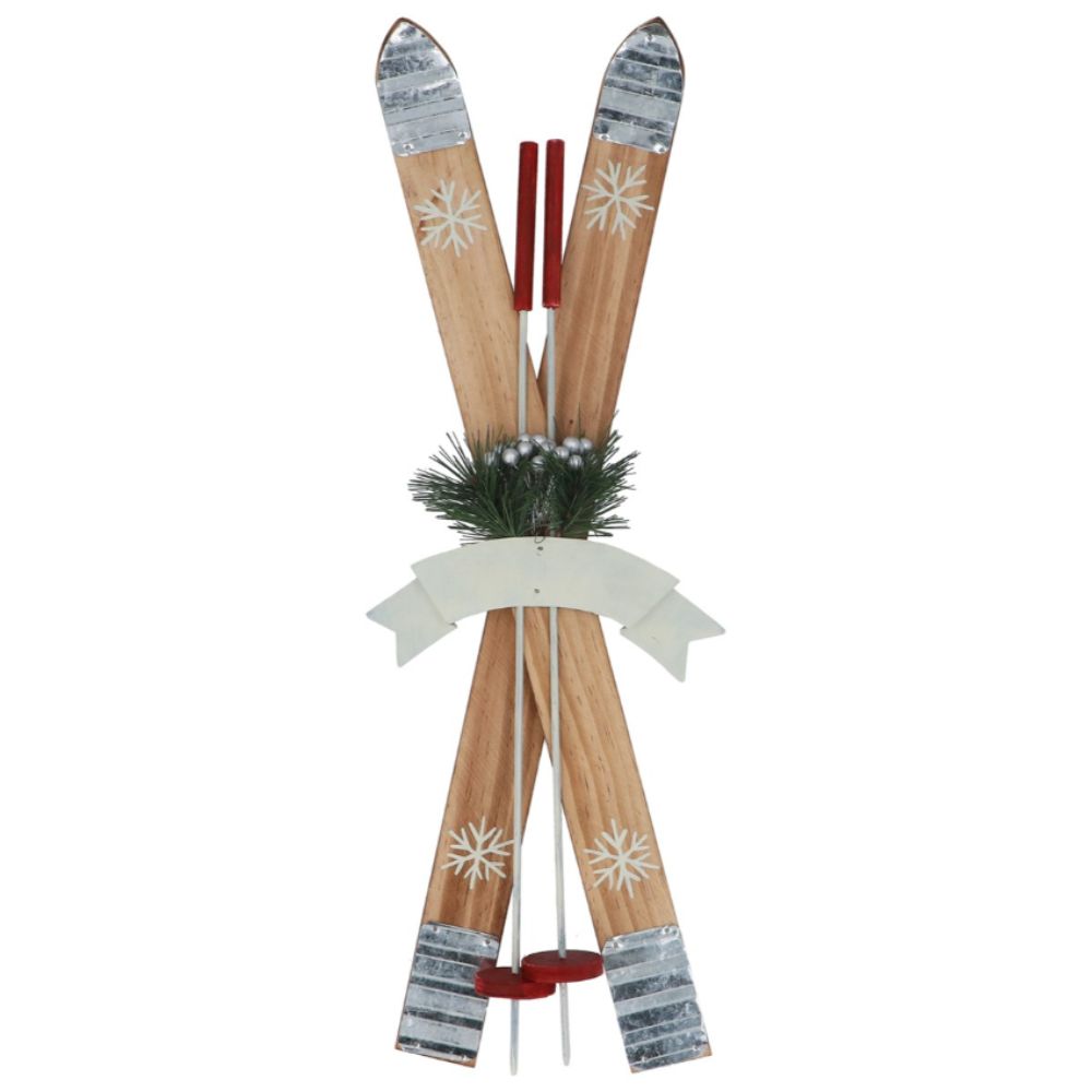 Gisela Graham 50cm Metal Tipped Wooden Skis Ornament