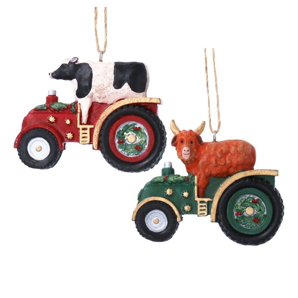 Gisela Graham 6cm Cows on Tractors Hanging Decoration - (Choice of 2)