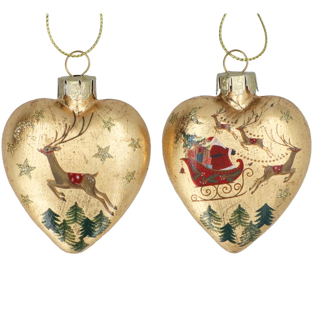 Gisela Graham 7cm Golden Heart Bauble (Choice of 2)