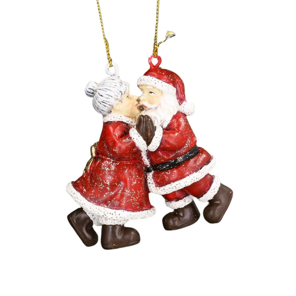 Gisela Graham 7cm Mr & Mrs Claus Kissing Hanging Decoration - Red