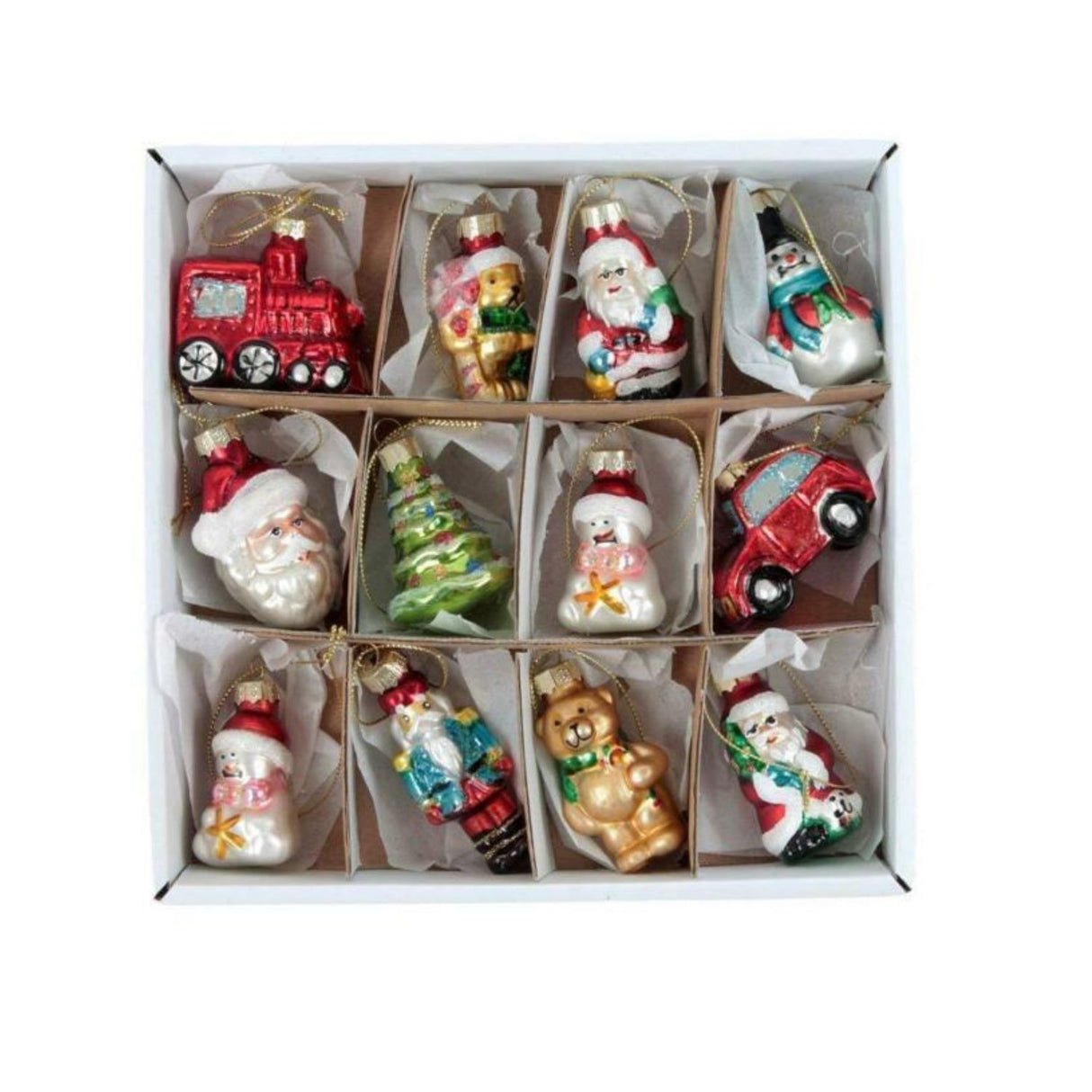 Gisela Graham Painted Mini Christmas Character Shape Baubles - (Pack of 12)
