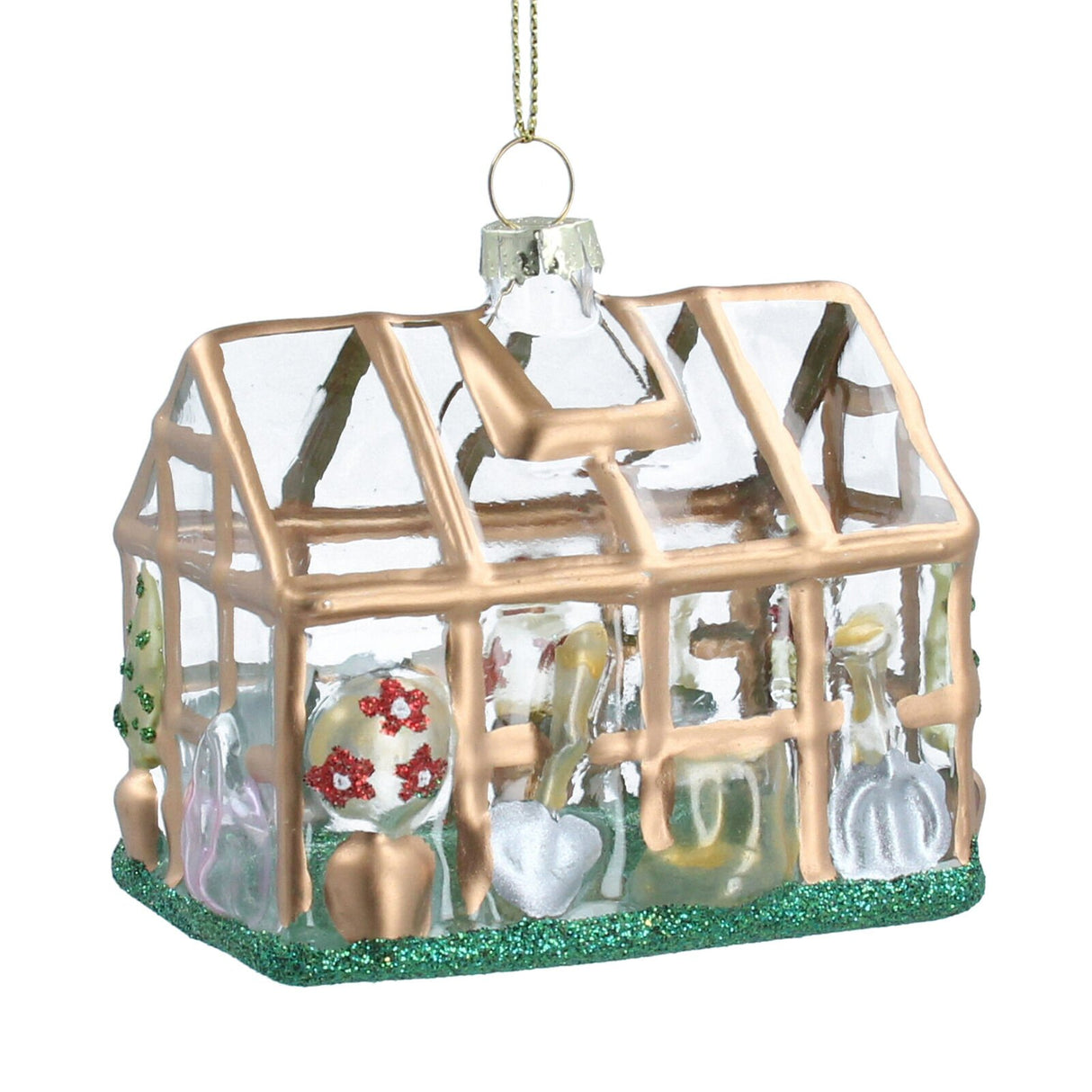 Gisela Graham 8cm Glass Greenhouse Hanging Decoration