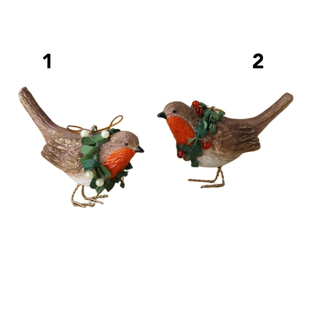 Gisela Graham 8cm Resin Robin Hanging Decoration - Red - (Choice of 2)