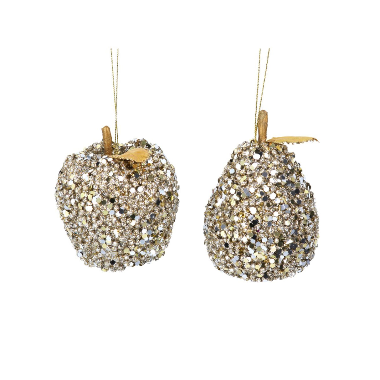 Gisela Graham 9cm Sequin Fruit Decoration - White Gold - (Choice of 2)