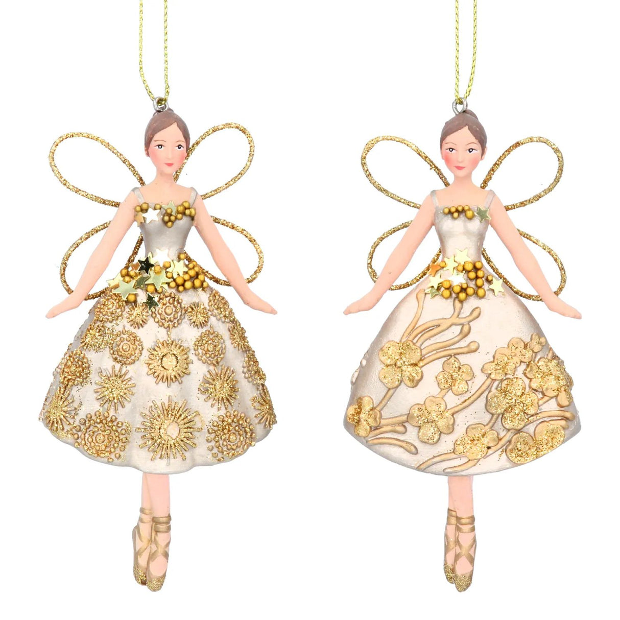 Gisela Graham Ballerina Fairy Hanging Decoration -Gold - (Choice of 2)