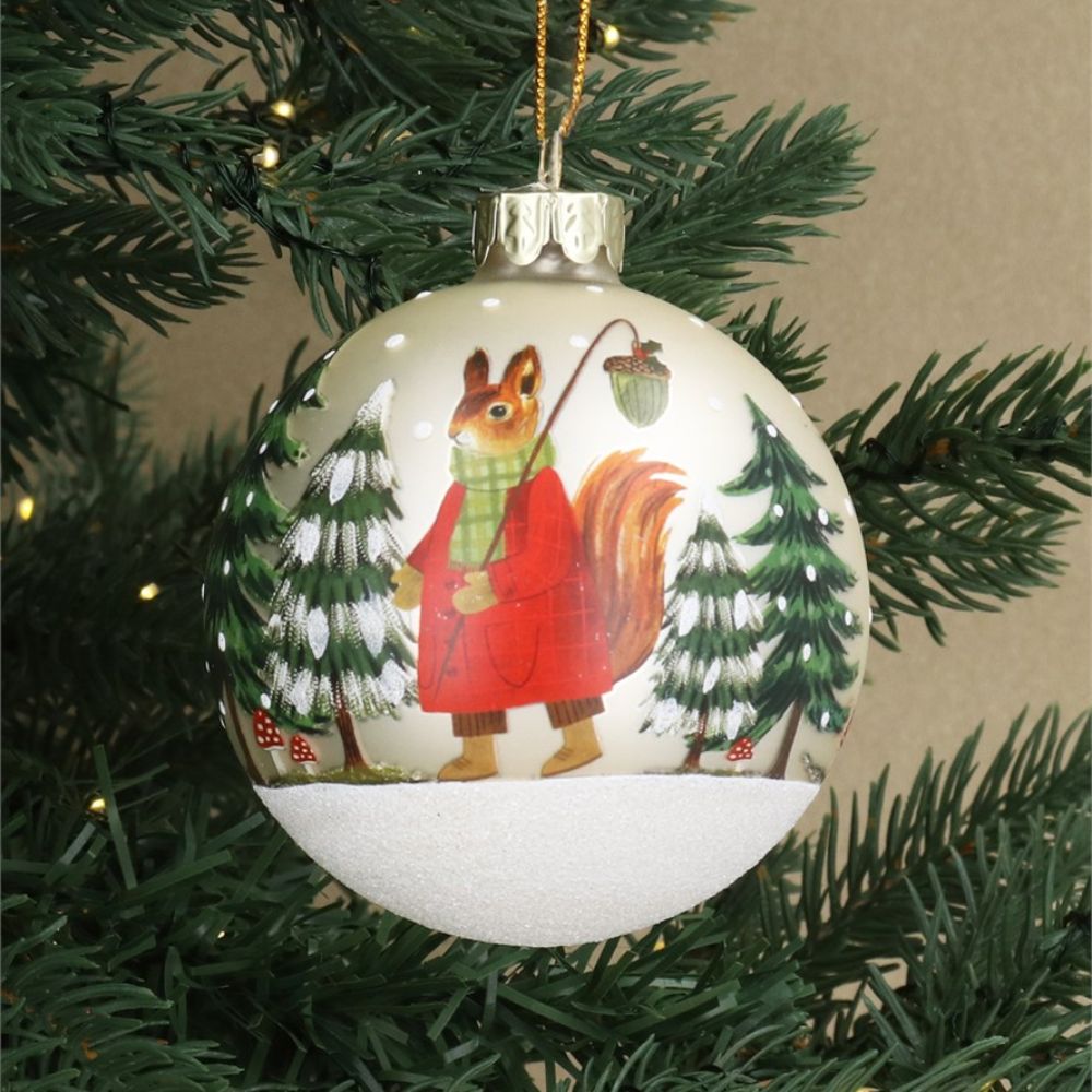 Gisela Graham Bauble - Pale Gold Plaid Squirrel