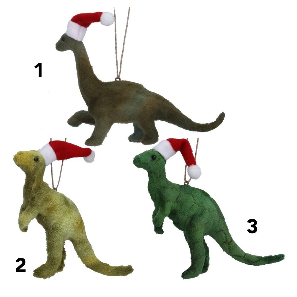 Gisela Graham Fabric Dinosaurs in Santa Hat Hanging Decoration - (Choice of 3)