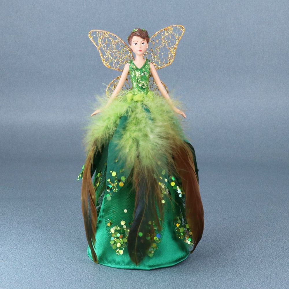 Gisela Graham Feather Fairy Tree Topper - Green