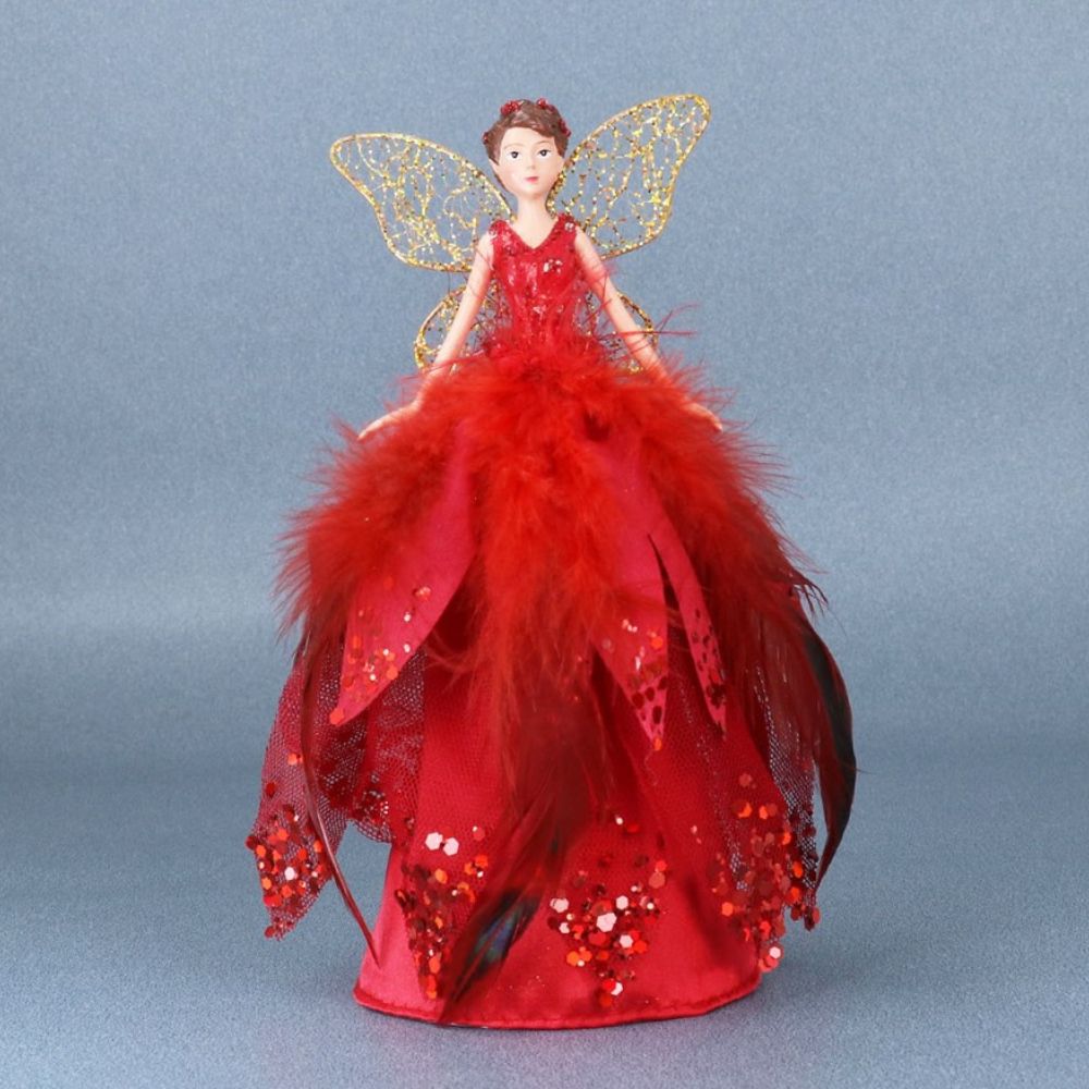 Gisela Graham Feather Fairy Tree Topper - Red