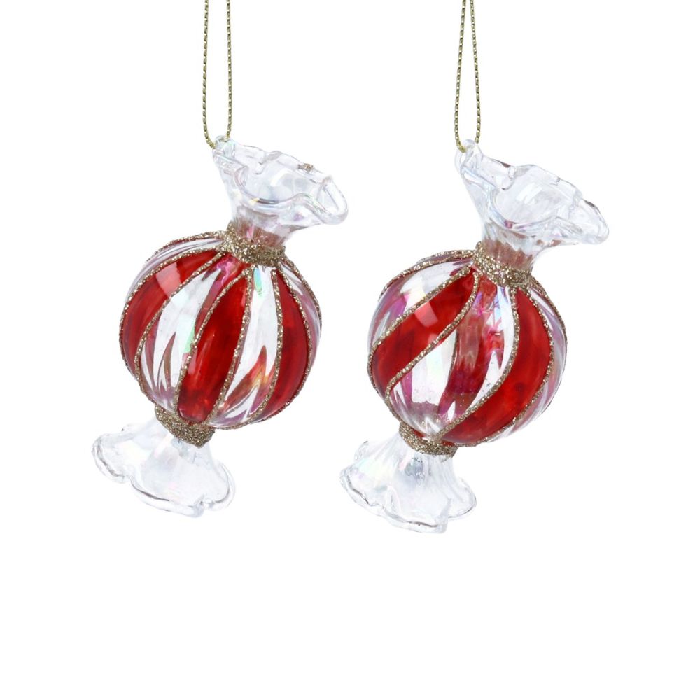 Gisela Graham 9cm Glass Sweet Hanging Decoration - Red - (Choice of 2)