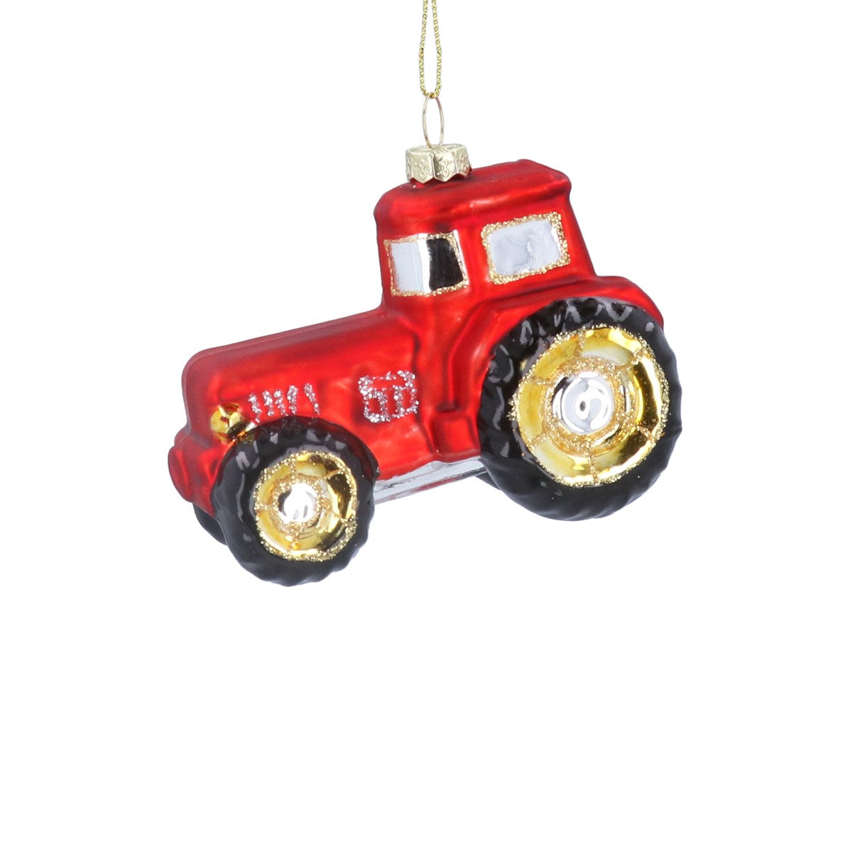 Gisela Graham Glass Tractor Hanging Decoration - Red