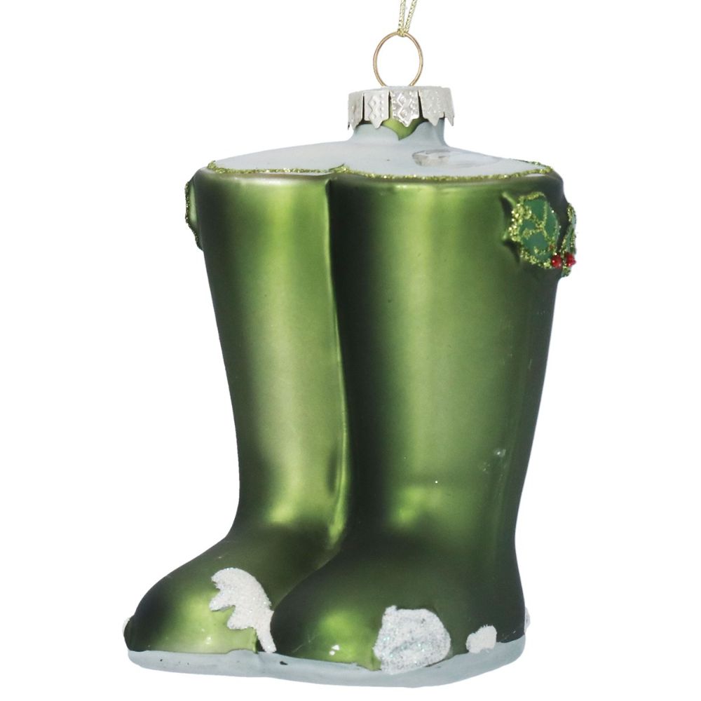 Gisela Graham Glass Wellington Boots Hanging Decoration - Green - 01128