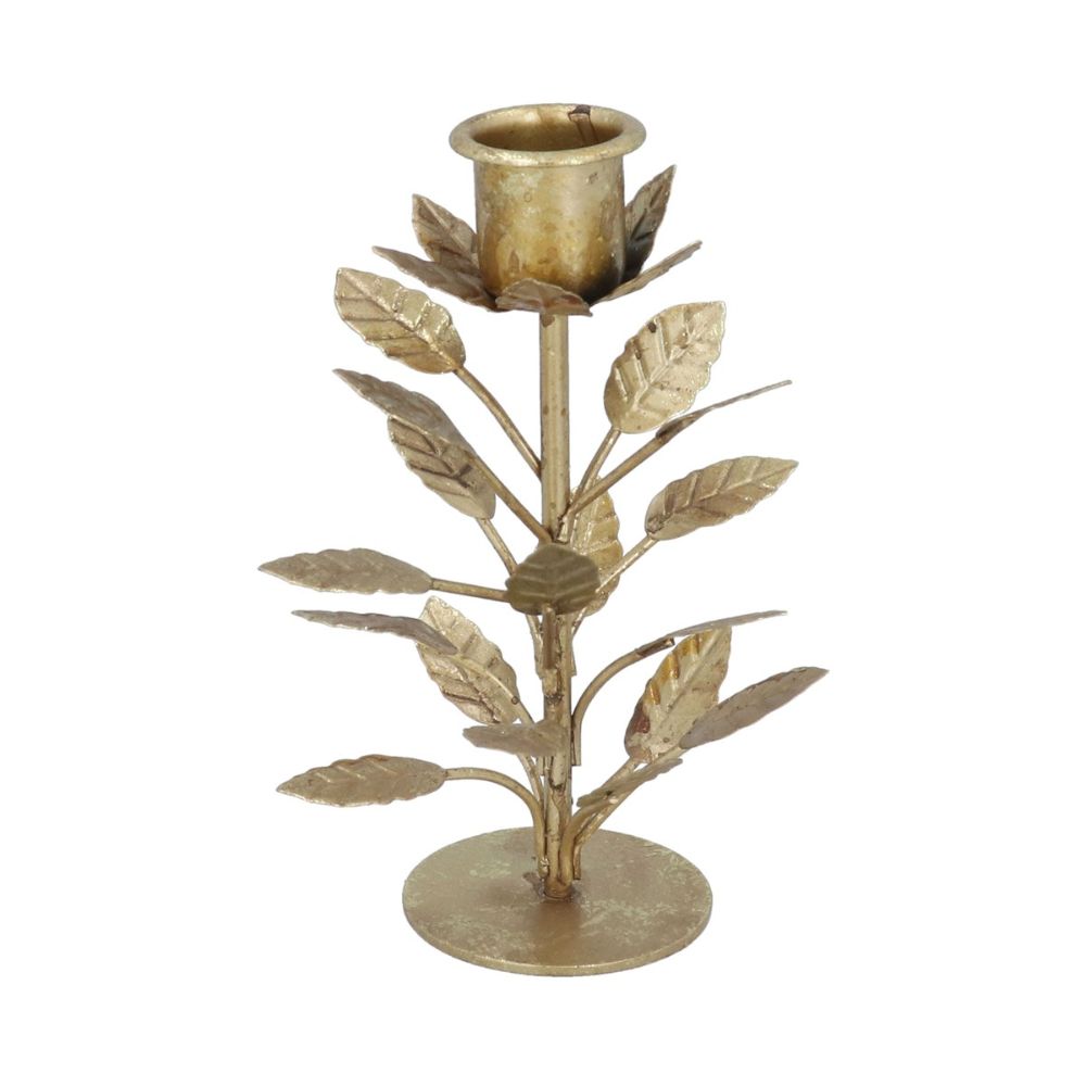 Gisela Graham Gold Candlestick Holder with Leaves