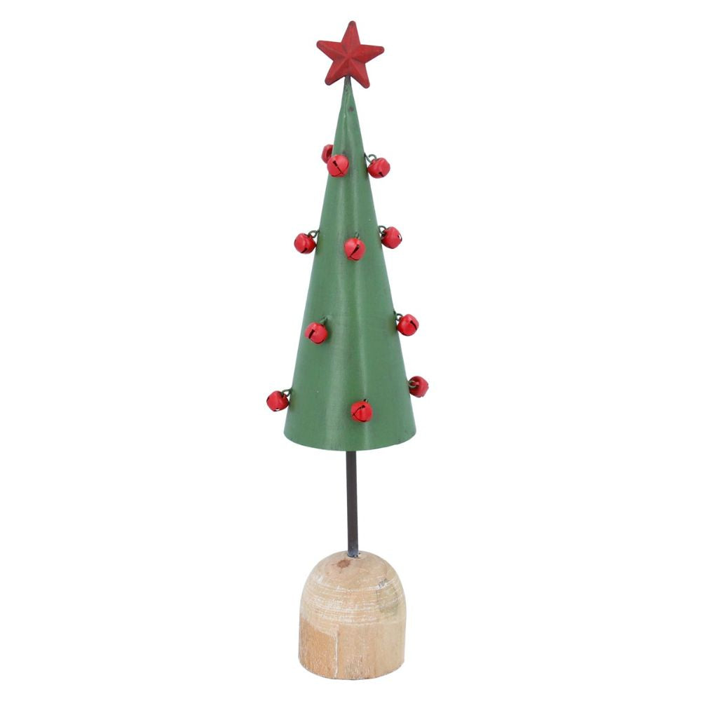 Gisela Graham Green Tin Cone Tree on Wood Base Ornament