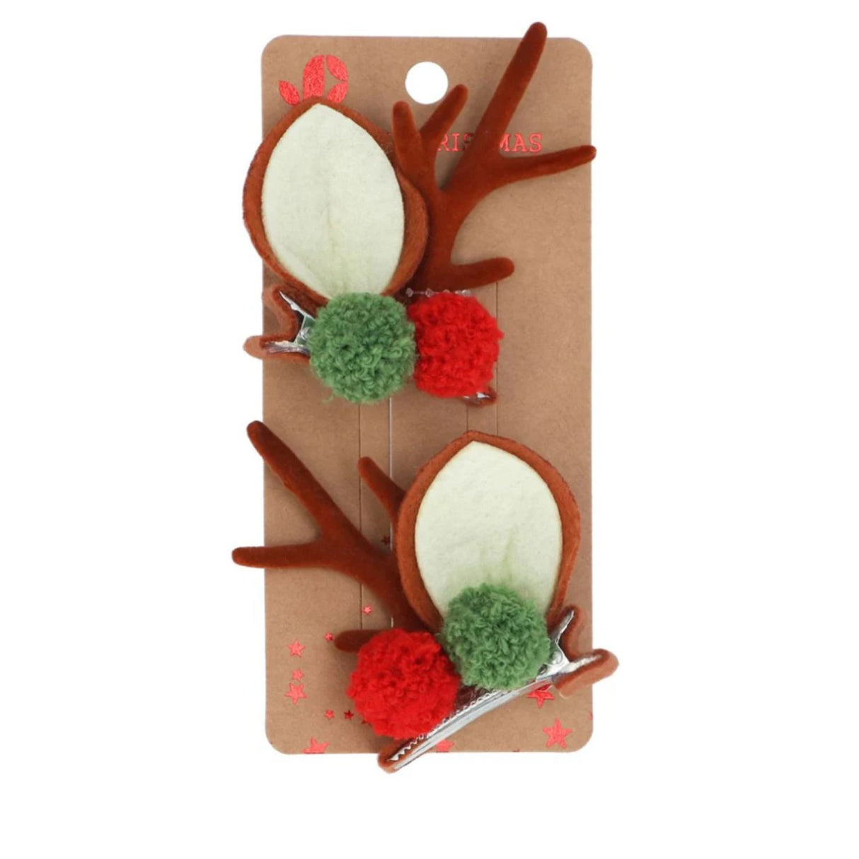 Gisela Graham Fabric Antler/Pompom Hair Clips