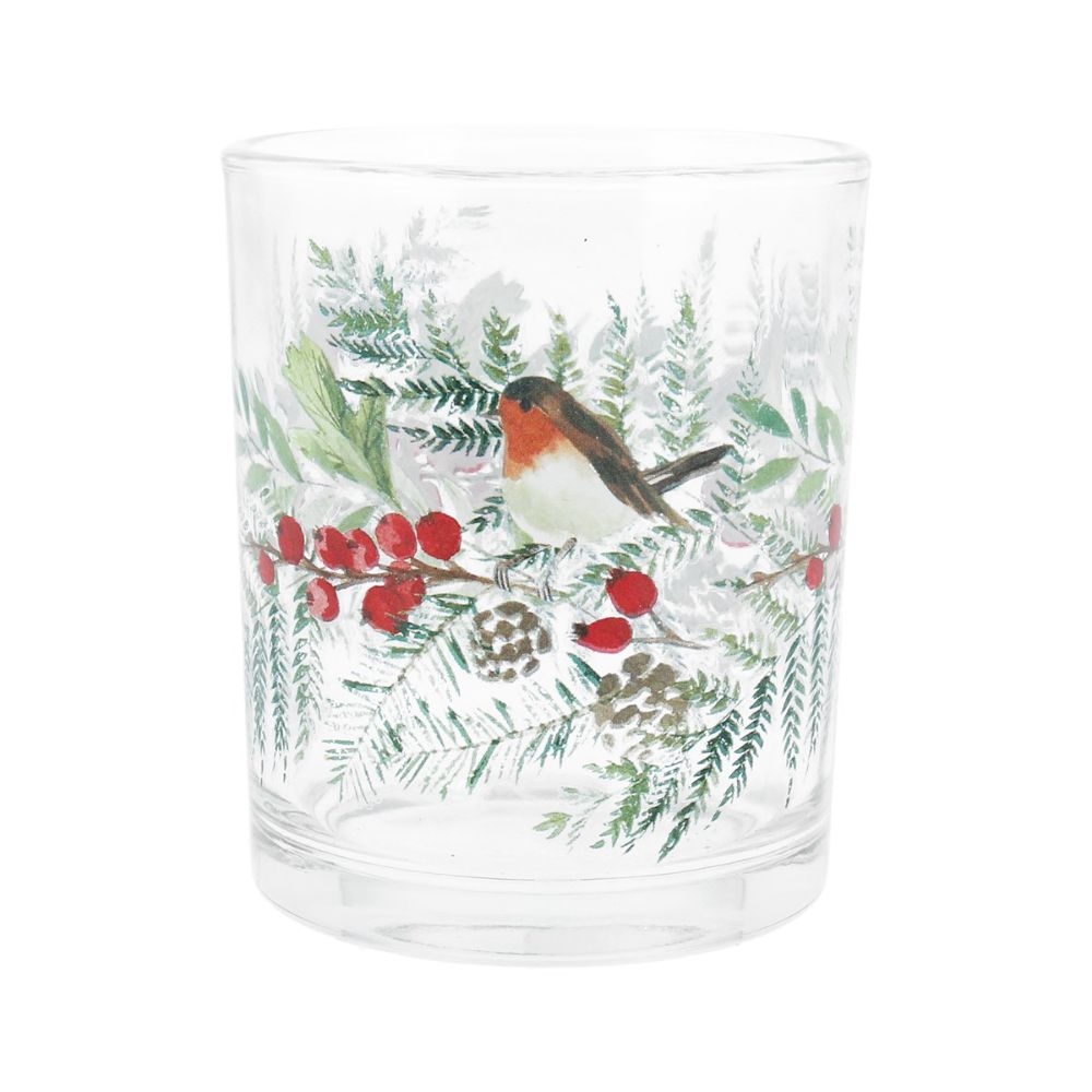 Gisela Graham Medium Robin Glass Tea Light Holder