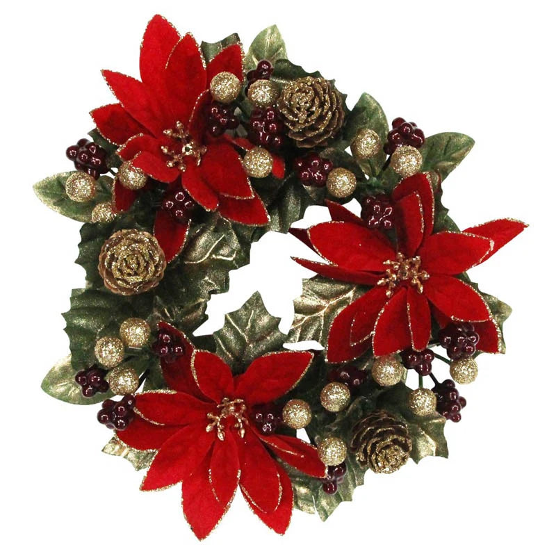 Gisela Graham 18cm Large Poinsettia, Leaf & Berry Candle Ring