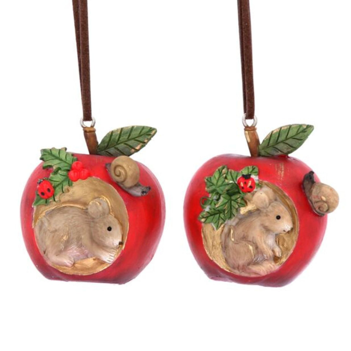 Gisela Graham Resin Apple with Mouse Hanging Decoration (Choice of 2)