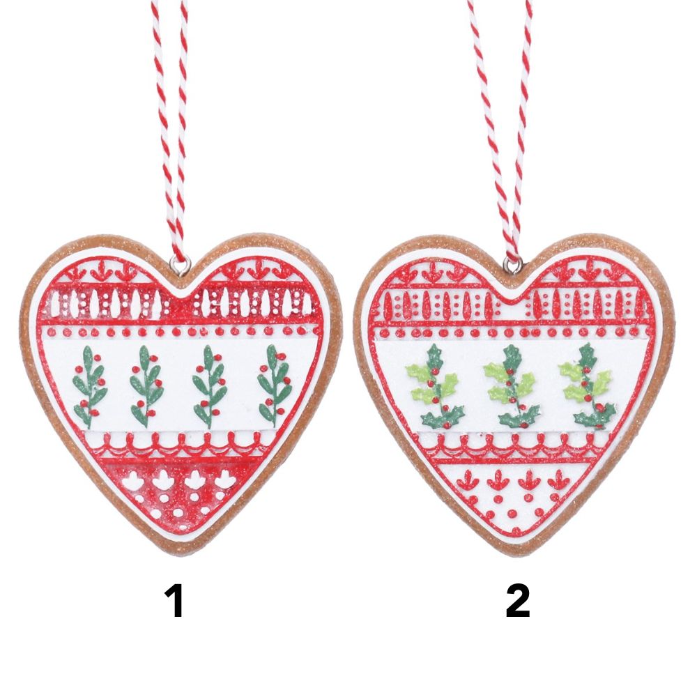 Gisela Graham Resin Gingerbread Hearts with Holly - (Choice of 2)
