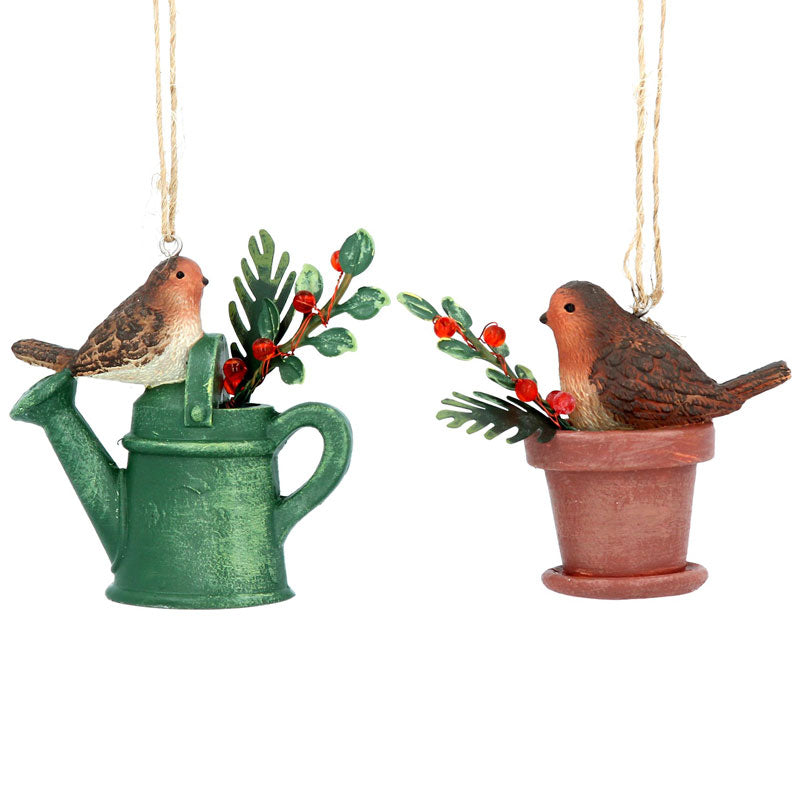 Gisela Graham Resin 6cm Robin on Watering Can or Pot (Choice of 2)