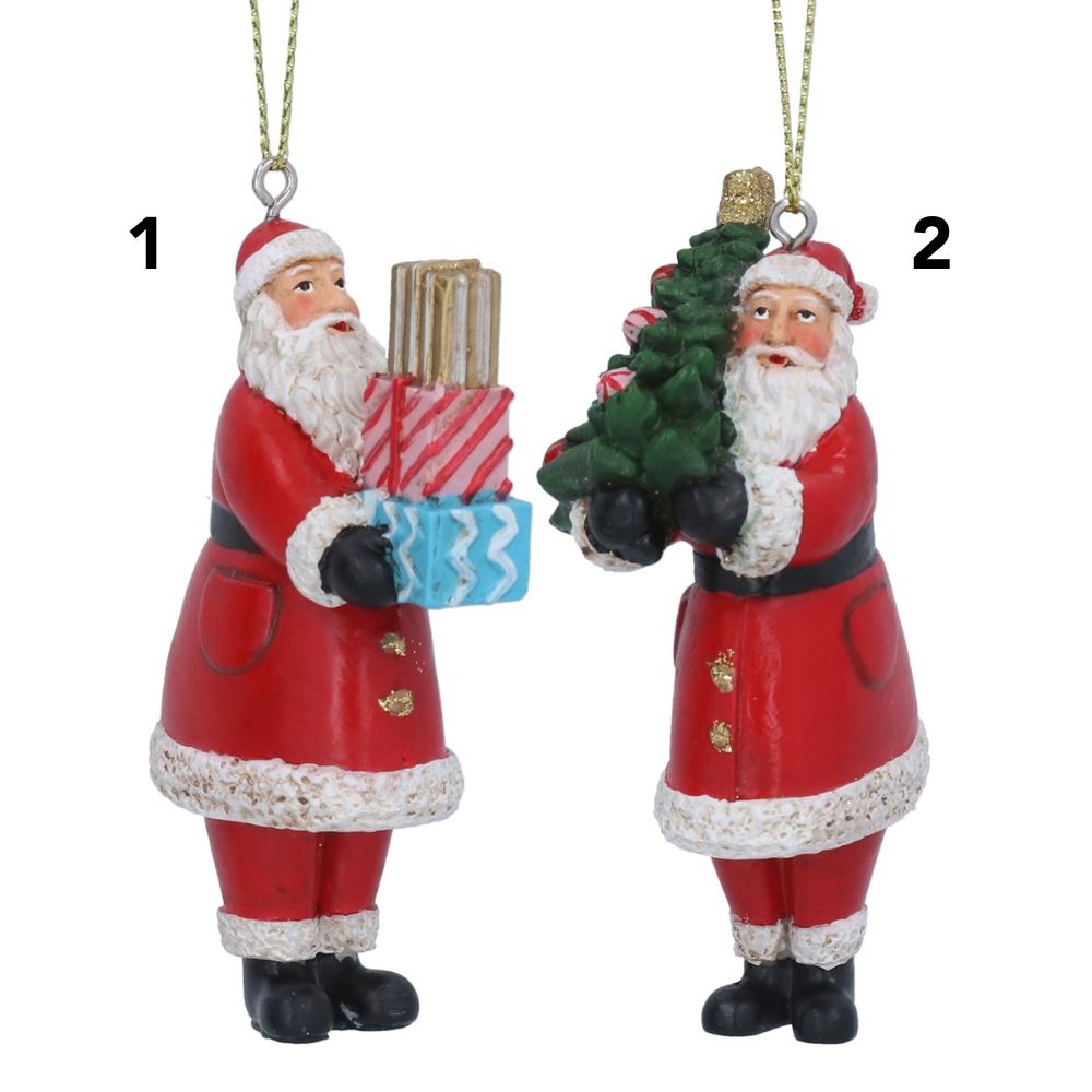 Gisela Graham Resin Santas with Tree & Present Hanging Decoration - (Choice of 2)