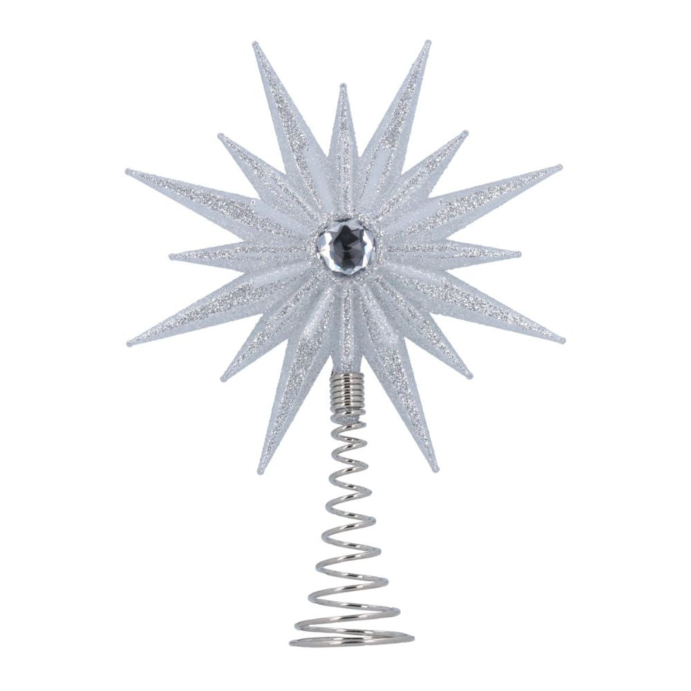 Gisela Graham 16cm Silver Glitter Starburst Tree Topper