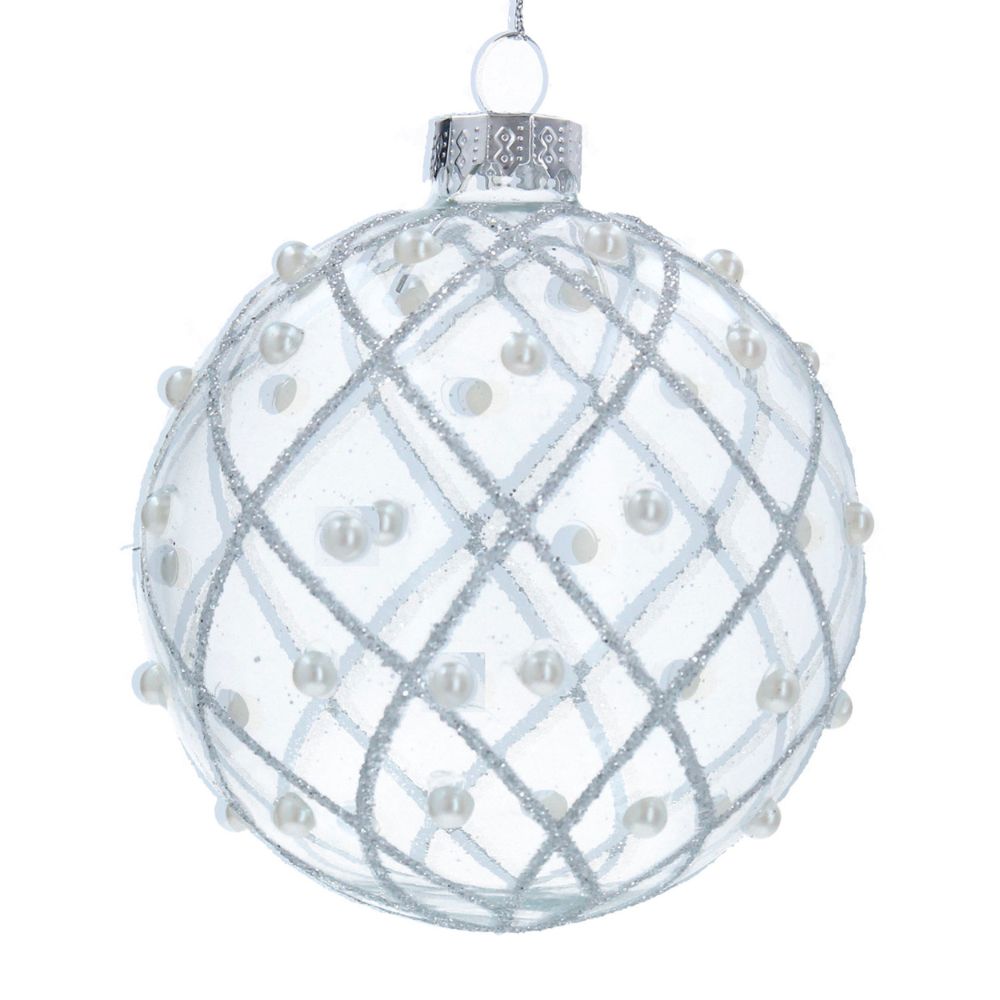 Gisela Graham Silver Glitter Trellis Bauble