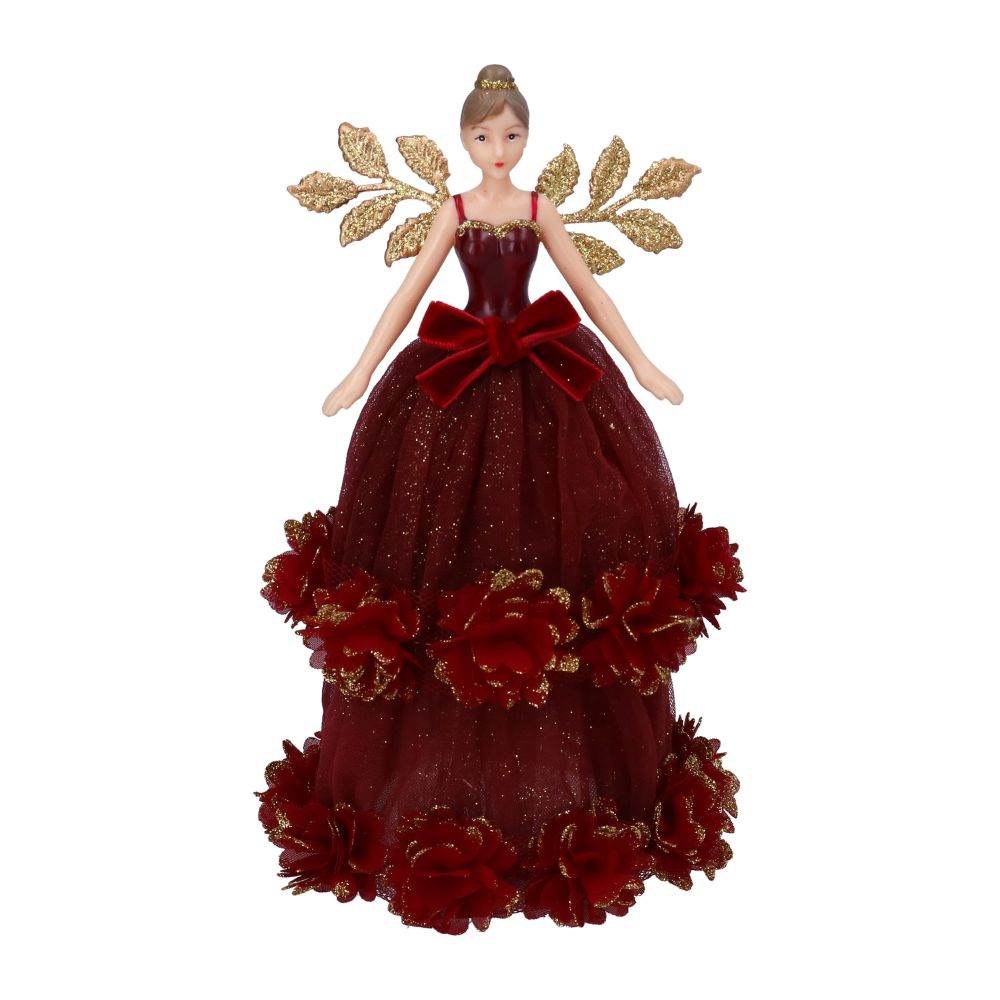 Gisela Graham Small Tree Top Fairy, Burgundy
