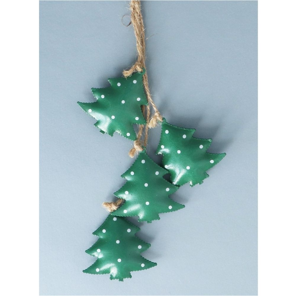 Gisela Graham Tin Tree Bells Bunch Hanging Decoration - Green