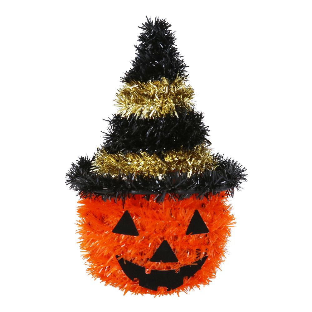 Gisela Graham Tinsel Pumpkin with Witches Hat